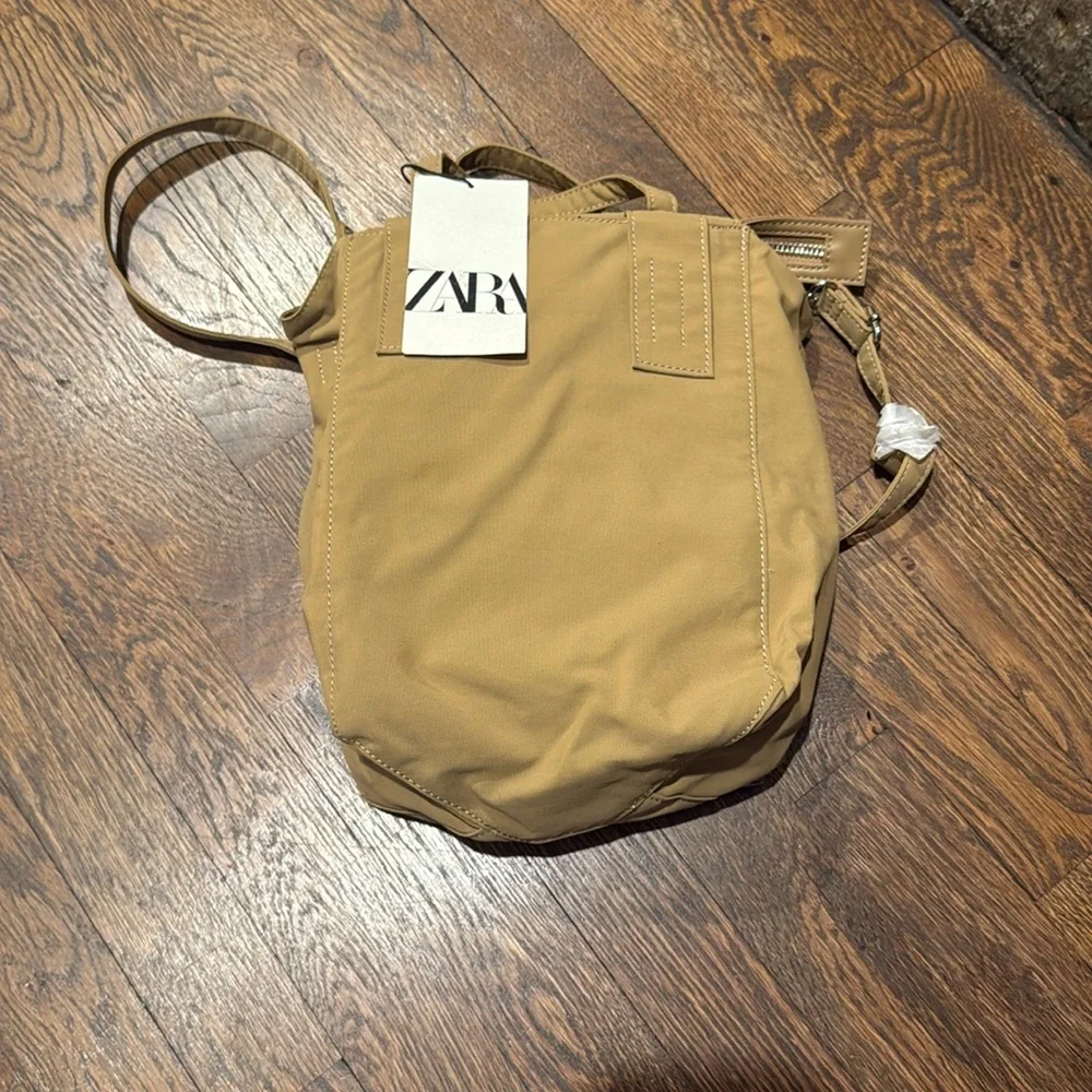 Zara Tote Bag Beige/ Tan satchel with crossbody strap NWT - Picture 3 of 7